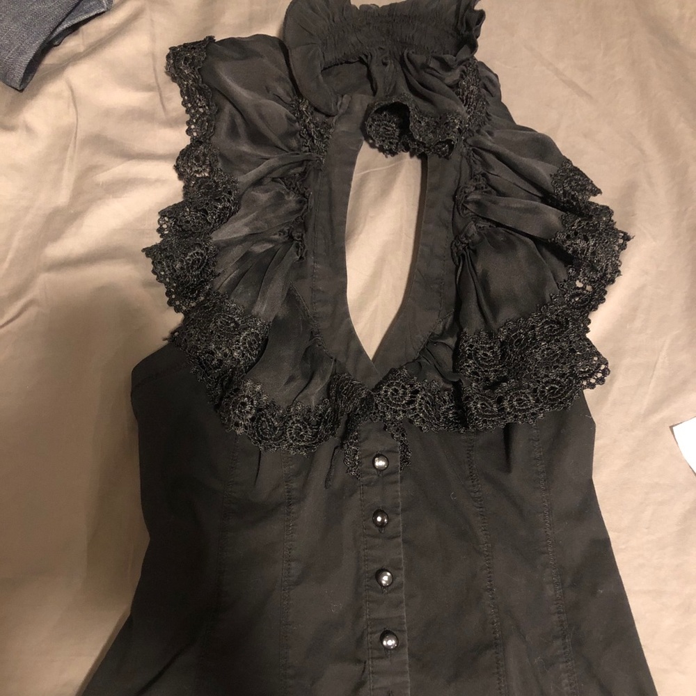 Bebe Black Detailed Halter Top